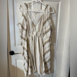 Idyllwind Cream, Tan, and Navy Striped Midi Dress NWT